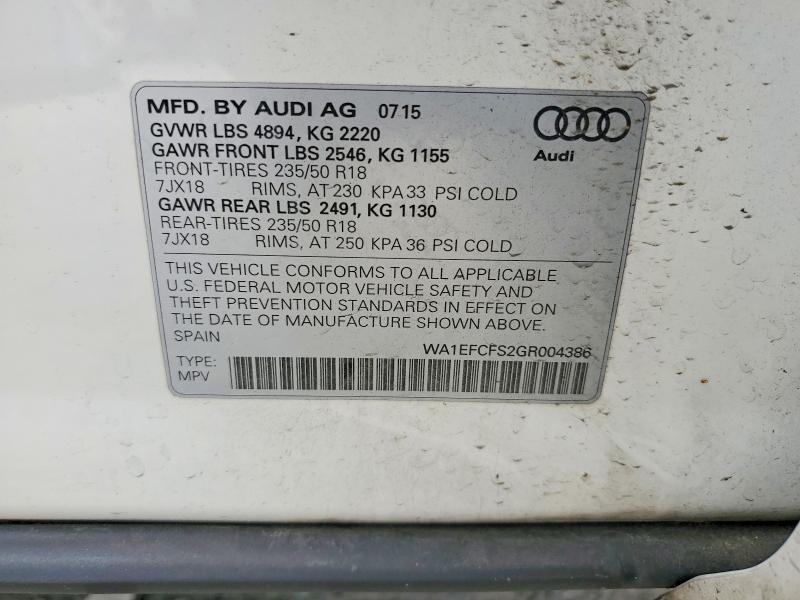 Продажа на аукционе авто 2016 Audi Q3, vin: WA1EFCFS2GR004386, номер лота: 61551746