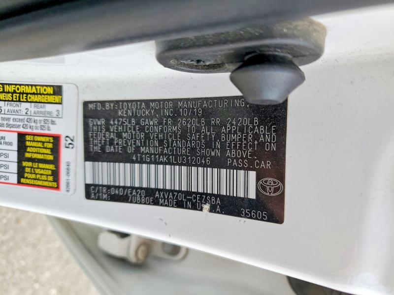 60995656 :رقم المزاد ، 4T1G11AK1LU312046 vin ، 2020 Toyota Camry مزاد بيع