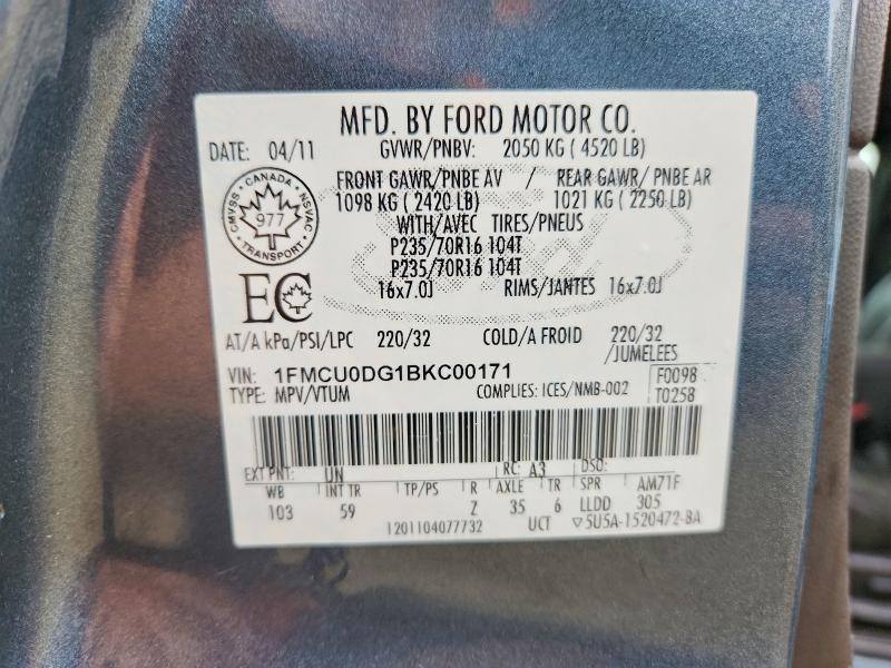 59952486 :رقم المزاد ، 1FMCU0DG1BKC00171 vin ، 2011 Ford Escape مزاد بيع
