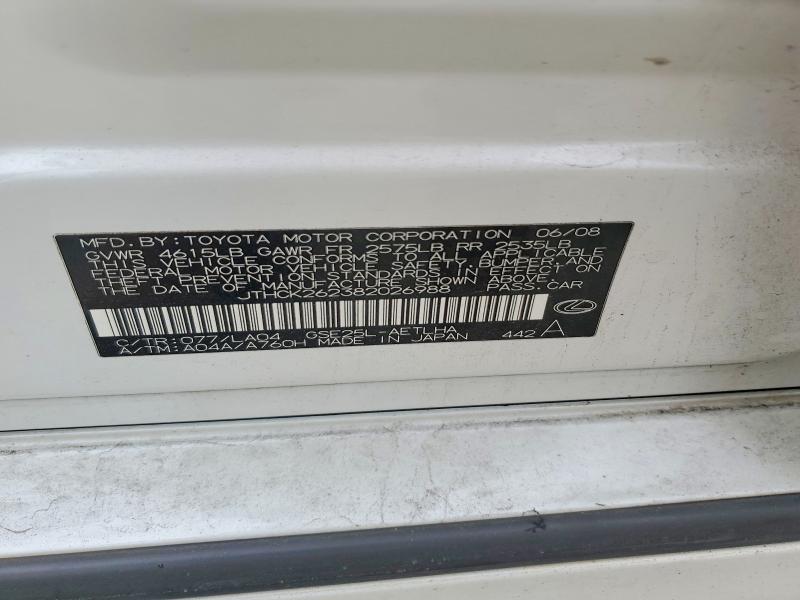 Aukcja sprzedaży 2008 Lexus Is, vin: JTHCK262382026988, numer aukcji: 60713996