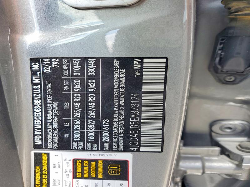 2014 Mercedes-benz Ml მანქანა იყიდება აუქციონზე, vin: 4JGDA5JB5EA373124, აუქციონის ნომერი: 62852766