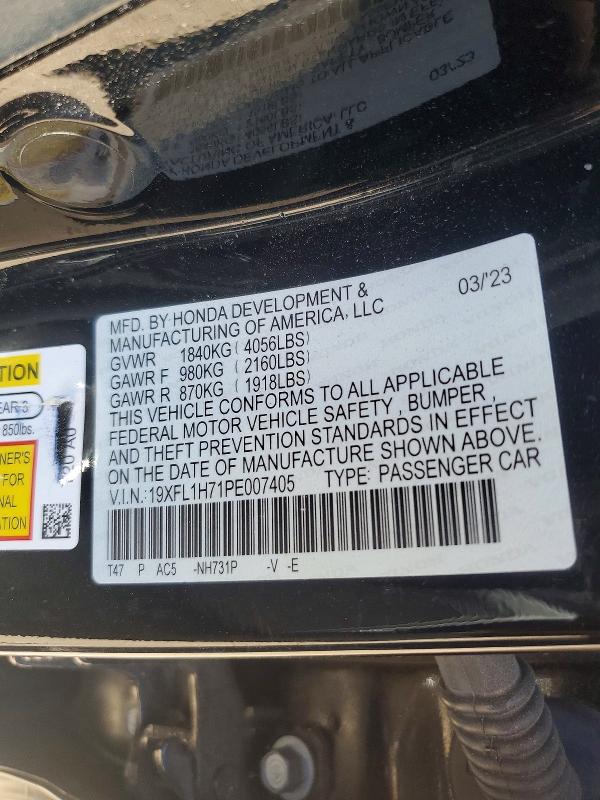 Продаж на аукціоні авто 2023 Honda Civic, vin: 19XFL1H71PE007405, номер лоту: 59317926