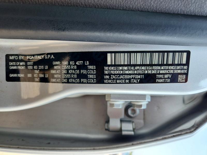 62401416 :رقم المزاد ، ZACCJADB9HPF09411 vin ، 2017 Jeep Renegade مزاد بيع