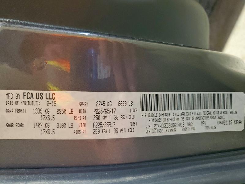 Aukcja sprzedaży 2019 Dodge Grand Caravan, vin: 2C4RDGEG0KR637019, numer aukcji: 59974946