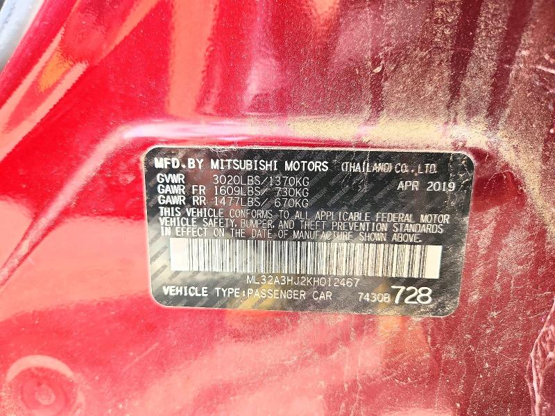 Aukcja sprzedaży 2019 Mitsubishi Mirage, vin: ML32A3HJ2KH012467, numer aukcji: 60557806