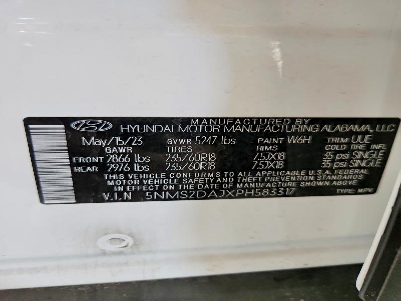 2023 Hyundai Santa Fe მანქანა იყიდება აუქციონზე, vin: 5NMS2DAJXPH583317, აუქციონის ნომერი: 61192616