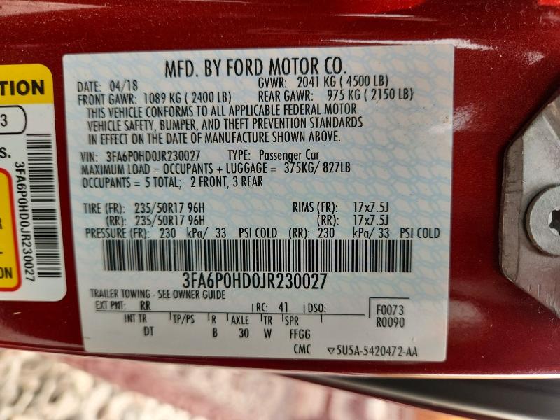 Продажа на аукционе авто 2018 Ford Fusion, vin: 3FA6P0HD0JR230027, номер лота: 61523016
