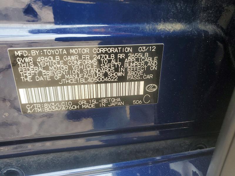 63253486 :رقم المزاد ، JTHCE1BL4D5004622 vin ، 2013 Lexus Gs مزاد بيع