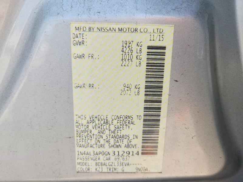 Продаж на аукціоні авто 2016 Nissan Altima, vin: 1N4AL3AP0GN312914, номер лоту: 58117496