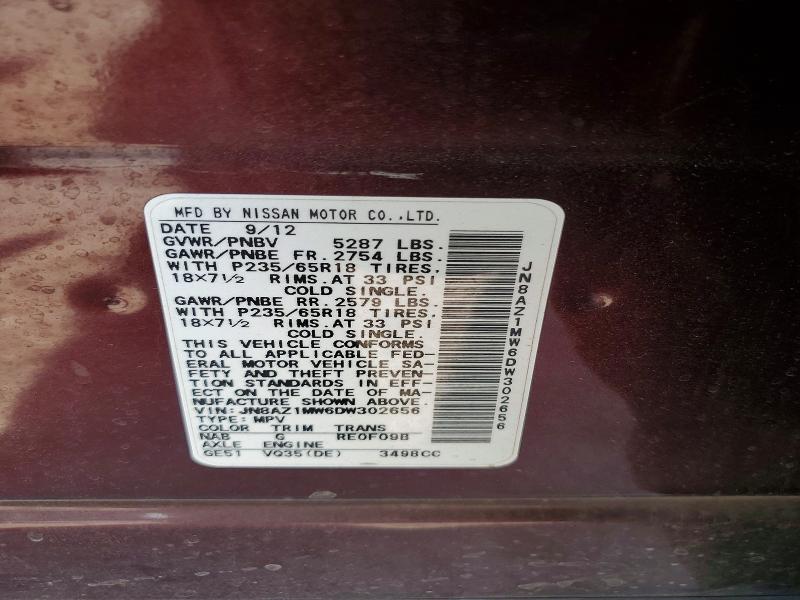 Aukcja sprzedaży 2013 Nissan Murano, vin: JN8AZ1MW6DW302656, numer aukcji: 61561256