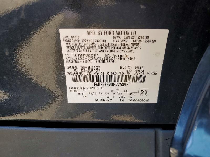 62002476 :رقم المزاد ، 1FAHP2F89DG225897 vin ، 2013 Ford Taurus مزاد بيع