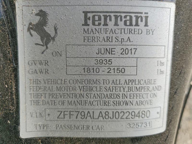 2018 Ferrari 488 Gtb მანქანა იყიდება აუქციონზე, vin: ZFF79ALA8J0229480, აუქციონის ნომერი: 60896036