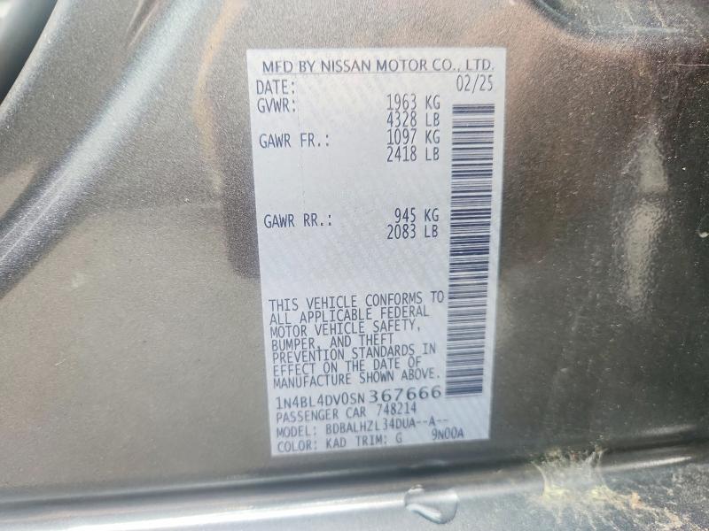 Продажа на аукционе авто 2025 Nissan Altima, vin: 1N4BL4DV0SN367666, номер лота: 62862276