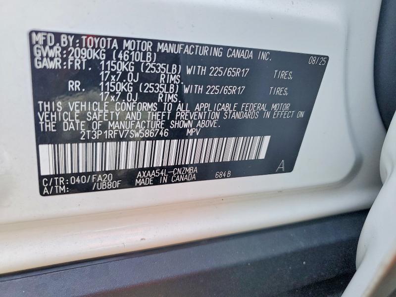 Продажа на аукционе авто 2025 Toyota Rav4, vin: 2T3P1RFV7SW586746, номер лота: 61973416
