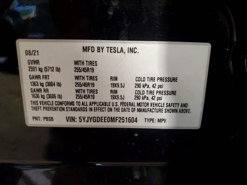 Aukcja sprzedaży 2021 Tesla Model Y, vin: 5YJYGDEE0MF251604, numer aukcji: 59948216