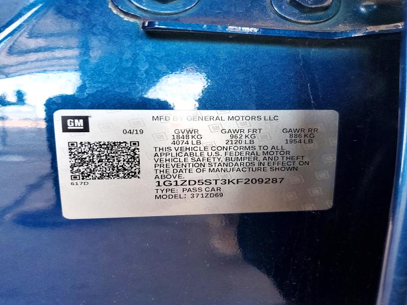 Продаж на аукціоні авто 2019 Chevrolet Malibu, vin: 1G1ZD5ST3KF209287, номер лоту: 61728886