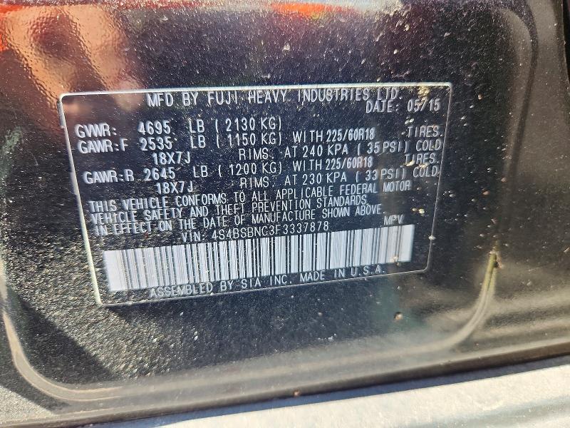2015 Subaru Outback მანქანა იყიდება აუქციონზე, vin: 4S4BSBNC3F3337878, აუქციონის ნომერი: 59880516