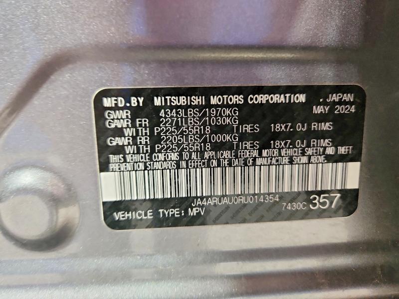 63477116 :رقم المزاد ، JA4ARUAU0RU014354 vin ، 2024 Mitsubishi Outlander Sport مزاد بيع