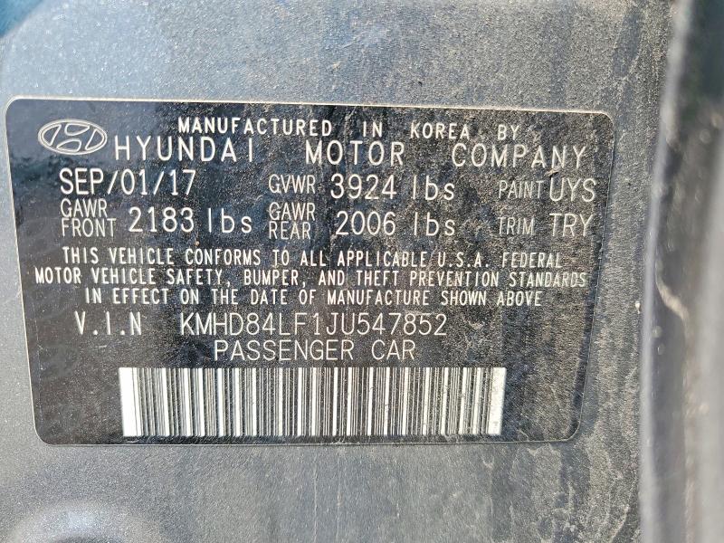 2018 Hyundai Elantra მანქანა იყიდება აუქციონზე, vin: KMHD84LF1JU547852, აუქციონის ნომერი: 62196146