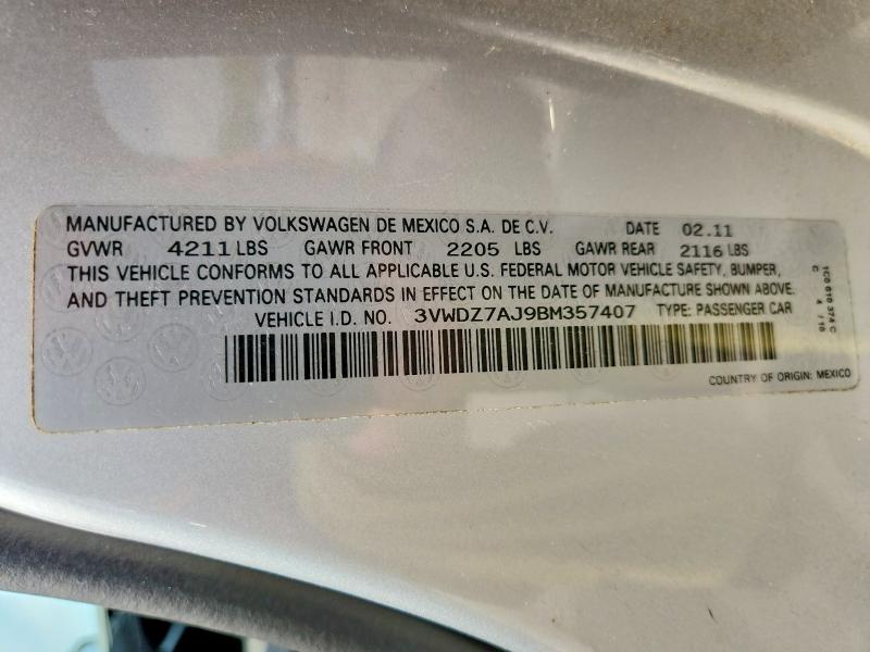 Aukcja sprzedaży 2011 Volkswagen Jetta, vin: 3VWDZ7AJ9BM357407, numer aukcji: 60075796