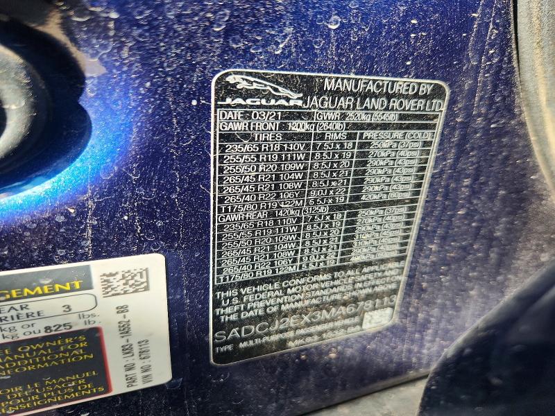 60245146 :رقم المزاد ، SADCJ2EX3MA678113 vin ، 2021 Jaguar F-pace مزاد بيع