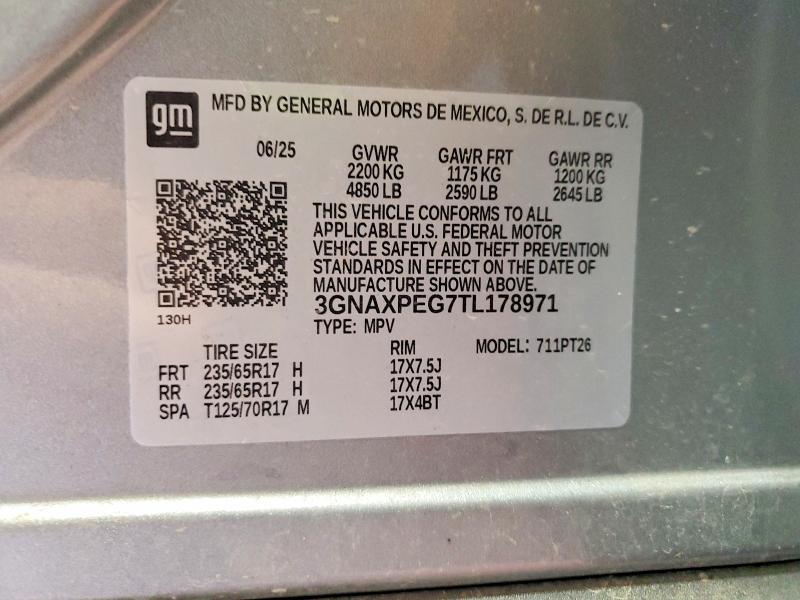 Продаж на аукціоні авто 2026 Chevrolet Equinox, vin: 3GNAXPEG7TL178971, номер лоту: 62951386