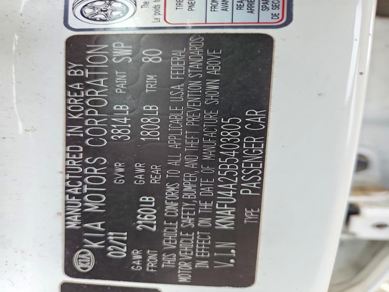 Aukcja sprzedaży 2011 Kia Forte, vin: KNAFU4A25B5403805, numer aukcji: 60402546