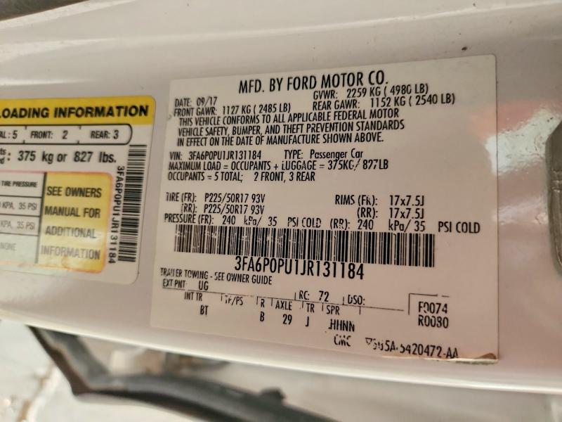 Aukcja sprzedaży 2018 Ford Fusion, vin: 3FA6P0PU1JR131184, numer aukcji: 60667736