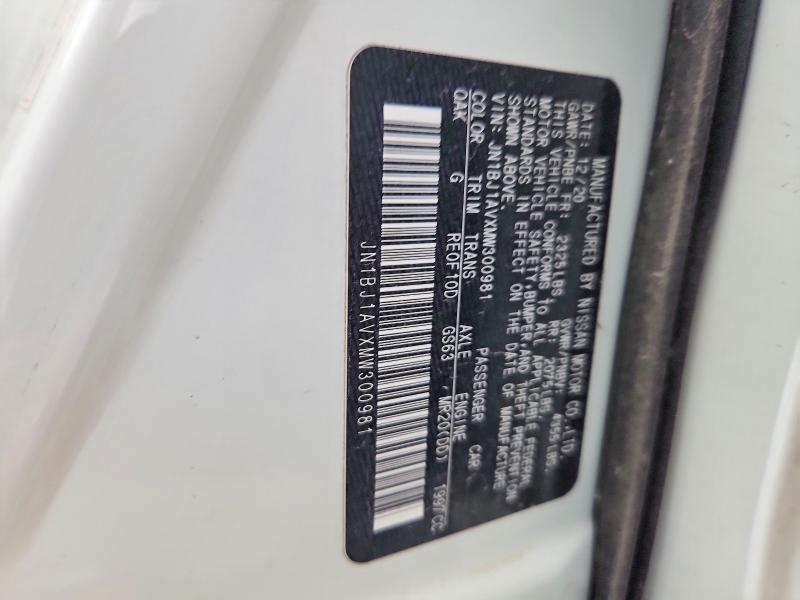 2021 Nissan Rogue Sport მანქანა იყიდება აუქციონზე, vin: JN1BJ1AVXMW300981, აუქციონის ნომერი: 59870446