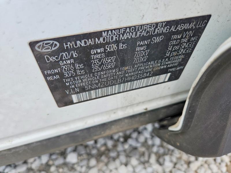 63038736 :رقم المزاد ، 5NMZUDLB7HH035842 vin ، 2017 Hyundai Santa Fe Sport مزاد بيع