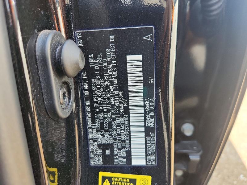 Aukcja sprzedaży 2012 Toyota Highlander, vin: 5TDDK3EH7CS139104, numer aukcji: 61606486