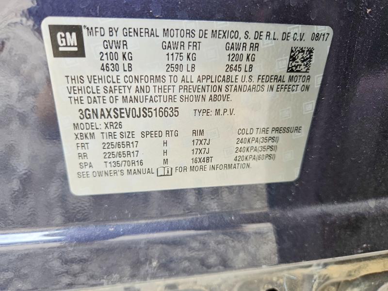 Продаж на аукціоні авто 2018 Chevrolet Equinox, vin: 3GNAXSEV0JS516635, номер лоту: 85986845