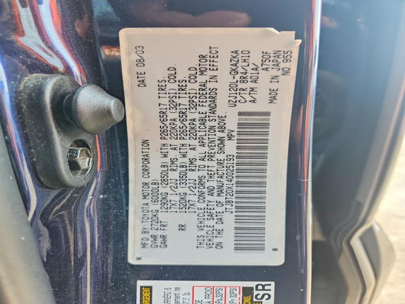Aukcja sprzedaży 2004 Lexus Gx, vin: JTJBT20X140025193, numer aukcji: 61694696