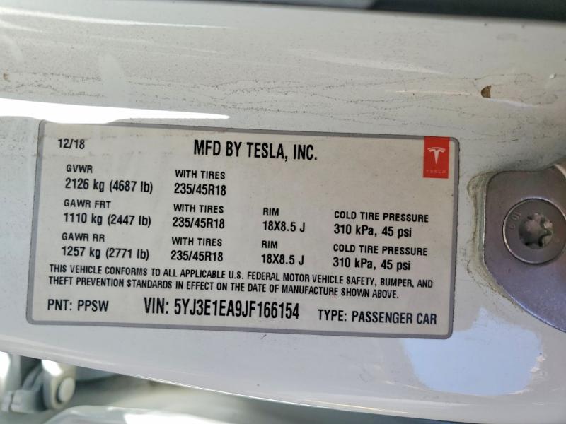 Продаж на аукціоні авто 2018 Tesla Model 3, vin: 5YJ3E1EA9JF166154, номер лоту: 59746916
