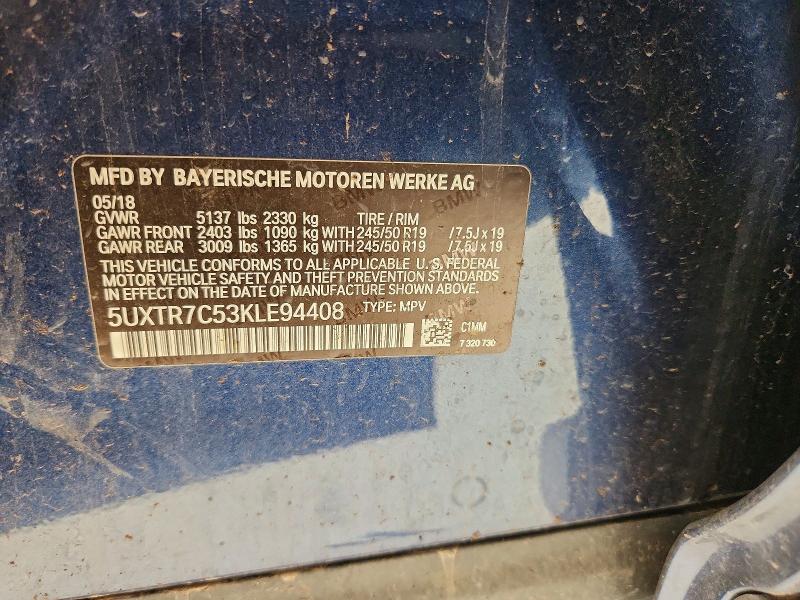 2019 Bmw X3 მანქანა იყიდება აუქციონზე, vin: 5UXTR7C53KLE94408, აუქციონის ნომერი: 60400226