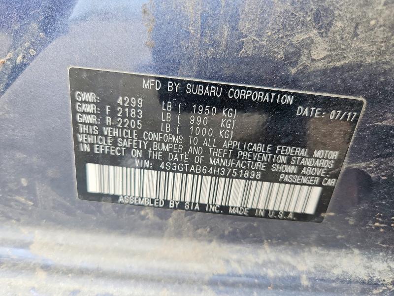 Aukcja sprzedaży 2017 Subaru Impreza, vin: 4S3GTAB64H3751898, numer aukcji: 60600616
