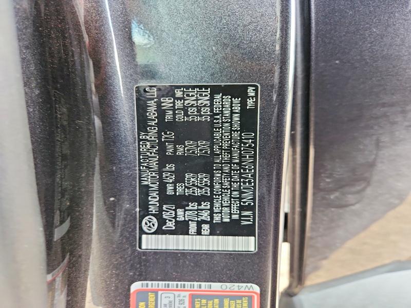 2022 Hyundai Tucson მანქანა იყიდება აუქციონზე, vin: 5NMJE3AE6NH075410, აუქციონის ნომერი: 60606296
