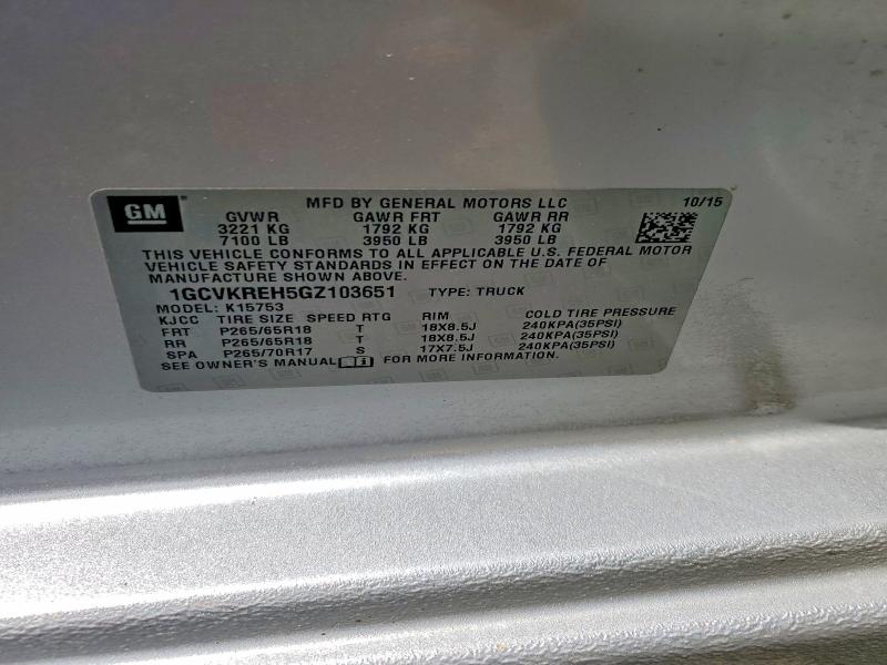 61720086 :رقم المزاد ، 1GCVKREH5GZ103651 vin ، 2016 Chevrolet Silverado مزاد بيع