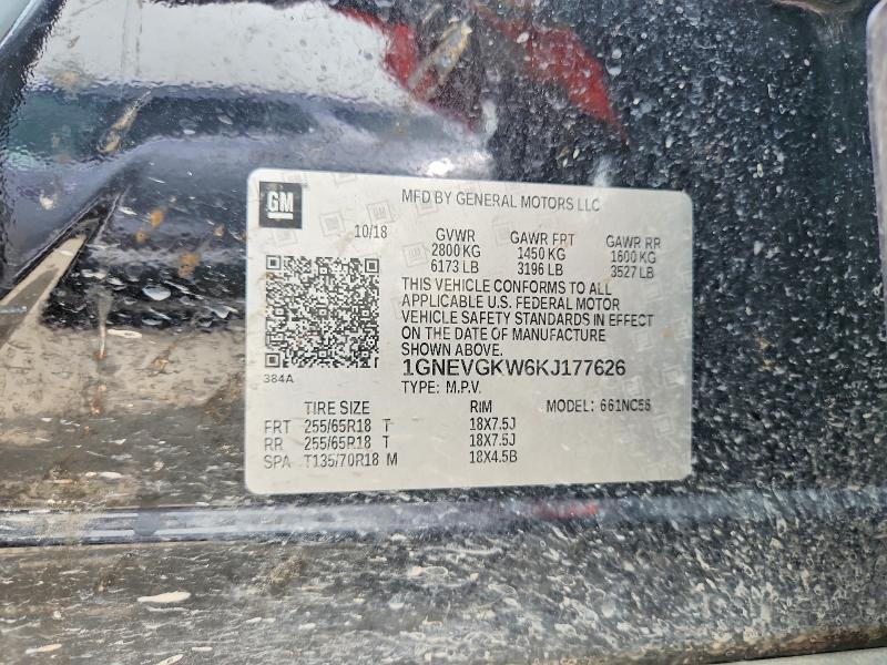 61139896 :رقم المزاد ، 1GNEVGKW6KJ177626 vin ، 2019 Chevrolet Traverse مزاد بيع