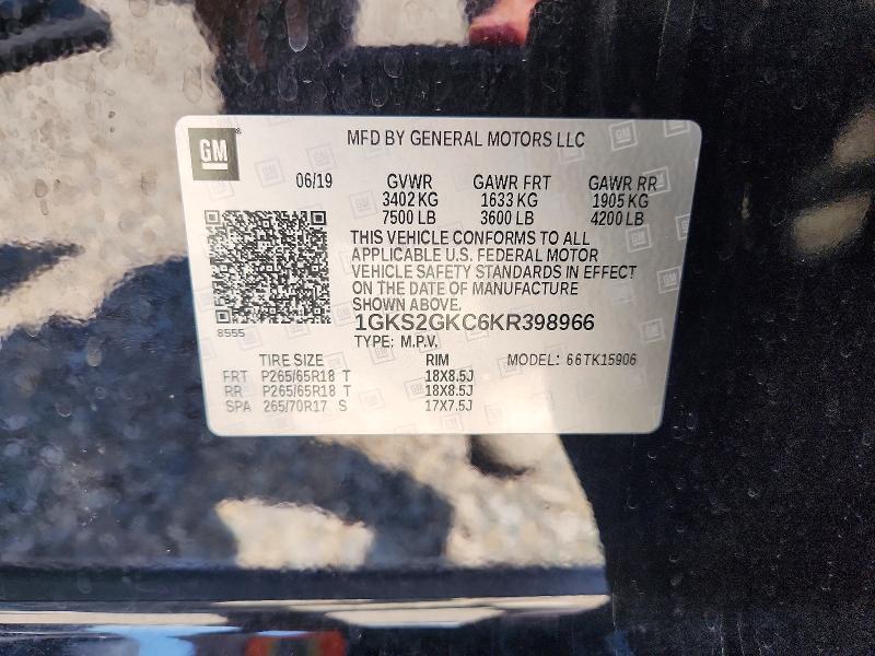 Aukcja sprzedaży 2019 Gmc Yukon Xl, vin: 1GKS2GKC6KR398966, numer aukcji: 63285266