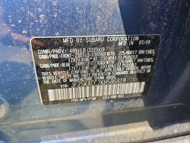 Продаж на аукціоні авто 2019 Subaru Forester, vin: JF2SKACC2KH586818, номер лоту: 62261236