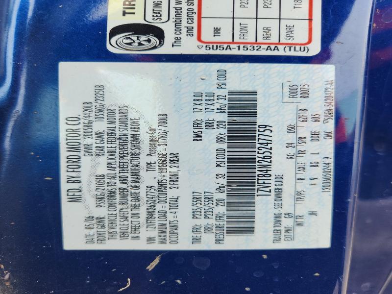 Aukcja sprzedaży 2006 Ford Mustang, vin: 1ZVFT84N265247759, numer aukcji: 63501126