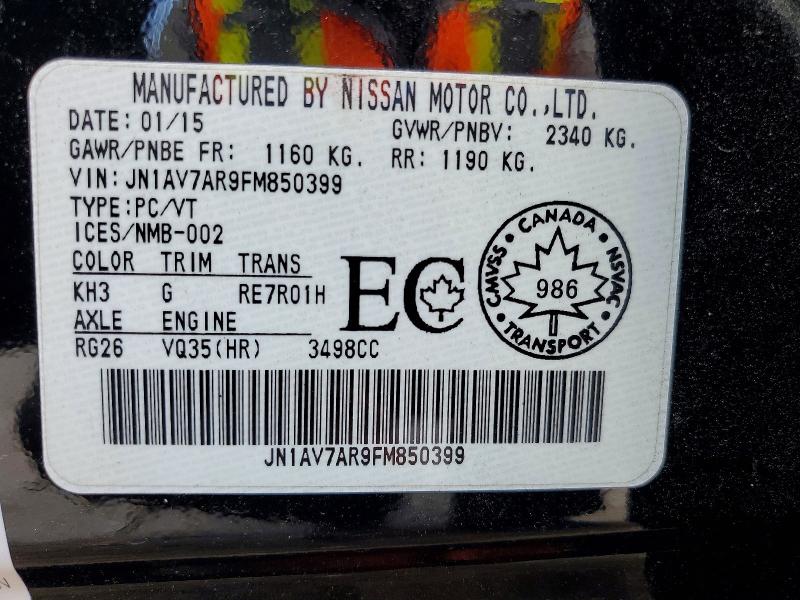 60289566 :رقم المزاد ، JN1AV7AR9FM850399 vin ، 2015 Infiniti Q50 مزاد بيع