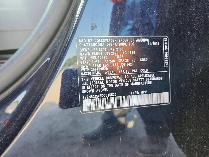 59252696 :رقم المزاد ، 1V2NR2CA8KC515520 vin ، 2019 Volkswagen Atlas مزاد بيع