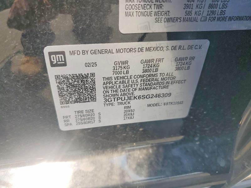 61011986 :رقم المزاد ، 3GTPUJEK6SG246309 vin ، 2025 Gmc Sierra مزاد بيع