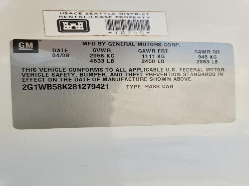 61242926 :رقم المزاد ، 2G1WB58K281279421 vin ، 2008 Chevrolet Impala مزاد بيع
