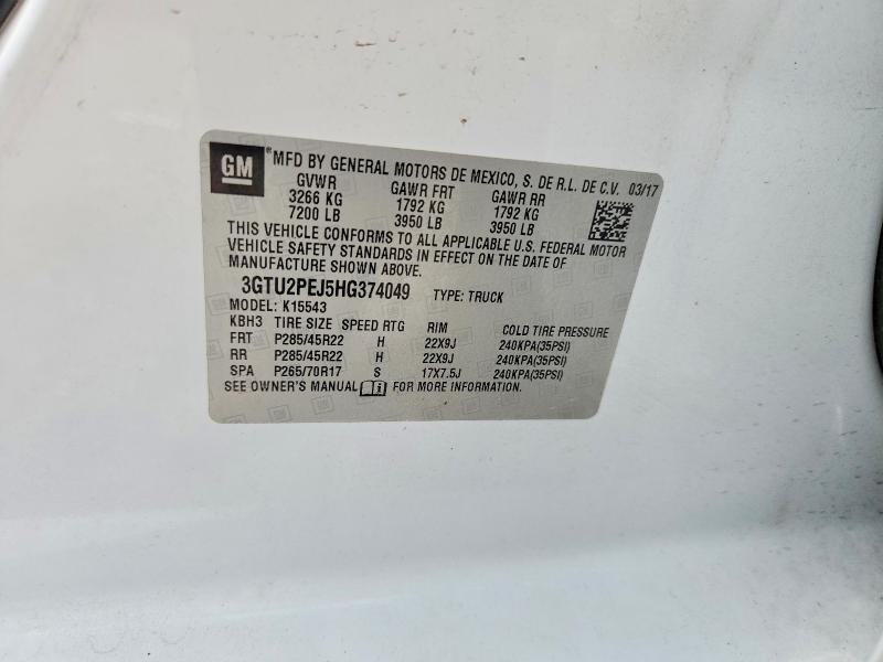 61795846 :رقم المزاد ، 3GTU2PEJ5HG374049 vin ، 2017 Gmc Sierra مزاد بيع