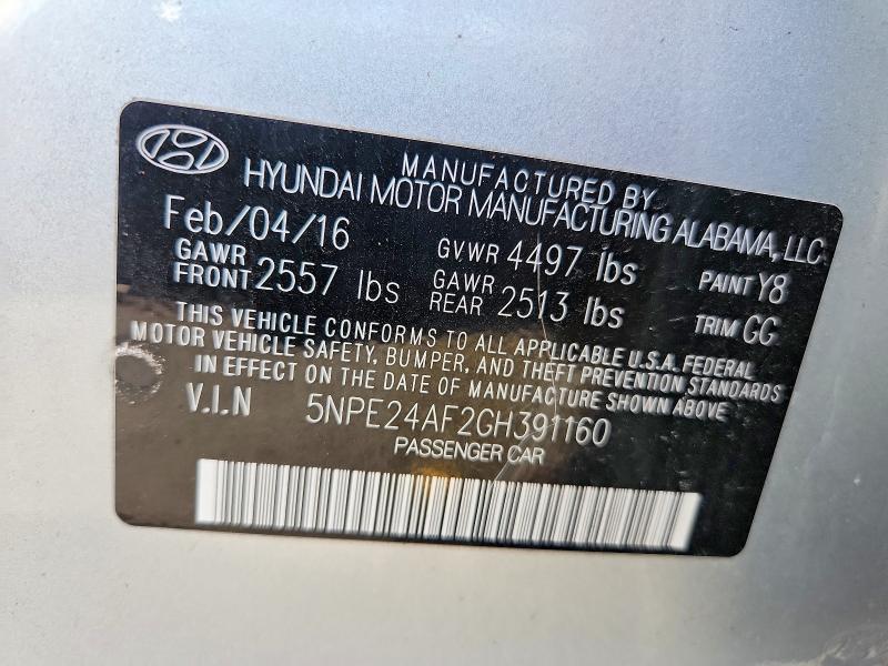 Aukcja sprzedaży 2016 Hyundai Sonata, vin: 5NPE24AF2GH391160, numer aukcji: 60592676