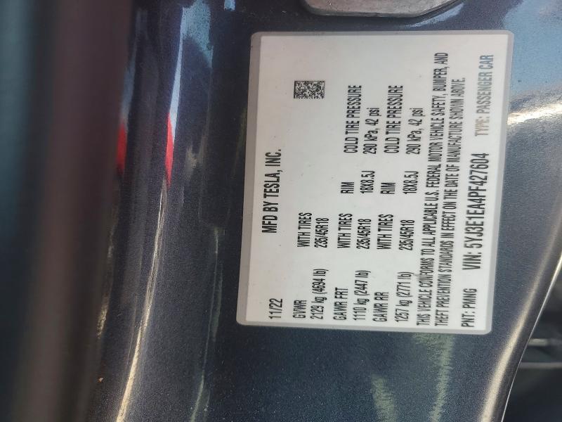 60804196 :رقم المزاد ، 5YJ3E1EA4PF427604 vin ، 2023 Tesla Model 3 مزاد بيع