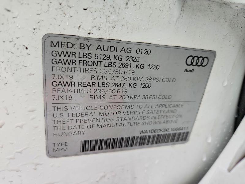 59183986 :رقم المزاد ، WA1DECF3XL1066411 vin ، 2020 Audi Q3 مزاد بيع